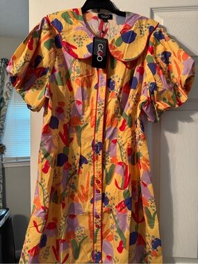 Gio Bold Floral Button Front Dress in Yellow